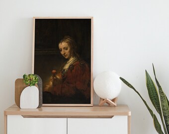 Rembrandt - Woman With a Pink Carnation (1660) - Classic Painting Photo Poster Print Art Gift Home Wall Decor