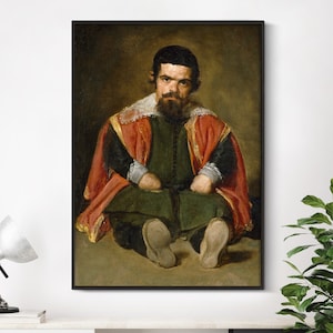 Diego Velazquez - Il nano Sebastian de Morra alla corte di Felipe IV (1644) / Ritratto vintage / Stampa poster decorazione artistica da parete