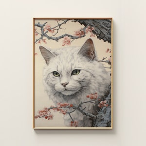 Japanese White Cat Poster | Animal Poster | White Cat Art Print ...