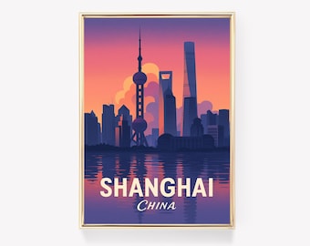 Shanghai Vintage Travel Poster, China Wall Art, Shanghai Print, Asian Decor, China Gift
