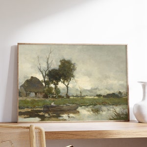 Johan Hendrik Weissenbruch - Paisagem de outono (1870) | Pôster vintage | Impressão de paisagem à beira-rio, pintura de campo, decoração de arte caseira