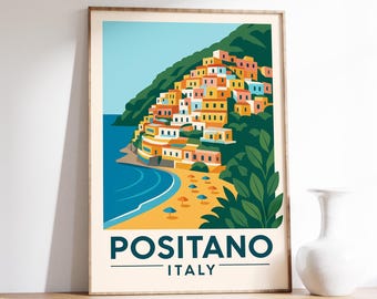 Positano Italy Poster, Amalfi Coast Print, Positano Wall Art, Colorful Beach Houses, Italy Travel Decor
