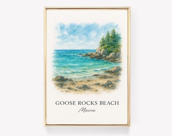 Goose Rocks Beach Poster, Maine Wall Art, Goose Rocks Print, Vintage Travel Decor, Maine Canvas Beach House Gift