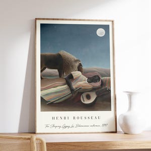 Póster de Henri Rousseau, La gitana dormida, Impresión de la exposición de Henri Rousseau, A1/A2/A3/A4, Arte floral para pared, Arte animal, Regalo, Impresión de tigre