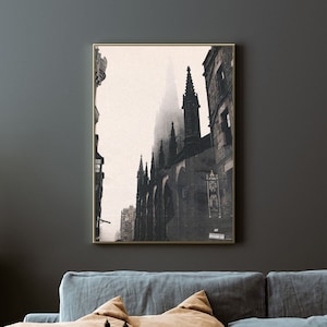 Dark Academia Gallery Wall Print - Antique French Victorian Art Decor - Moody Prints - Street Gothic Edinburgh Cathedral David Sculpture