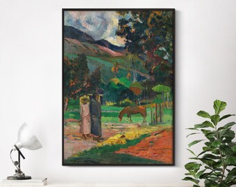 Paul Gauguin - Tahitian Landscape (1892) | Rustic Landscape Painting | Antique Decor | Vintage Canvas | Poster Print Gift Home Wall Art