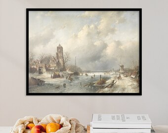 Snow Painting | Cottage Landscape | Winter Painting | Vintage Painting | Winter Landscape | Canvas Wall Art | Antique Decor Print Poster