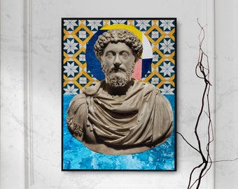 Lámina artística original de Marco Aurelio - Póster abstracto - Regalo para pared - Escultura - Filosofía - Estoicismo - Emperador romano, Antigua Roma