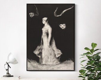 Odilon Redon - Haunting (1894) | Vintage Antique Painting Horror Ghosts Spooks Drawing Poster Print Wall Art Home Bedroom Bathroom Decor