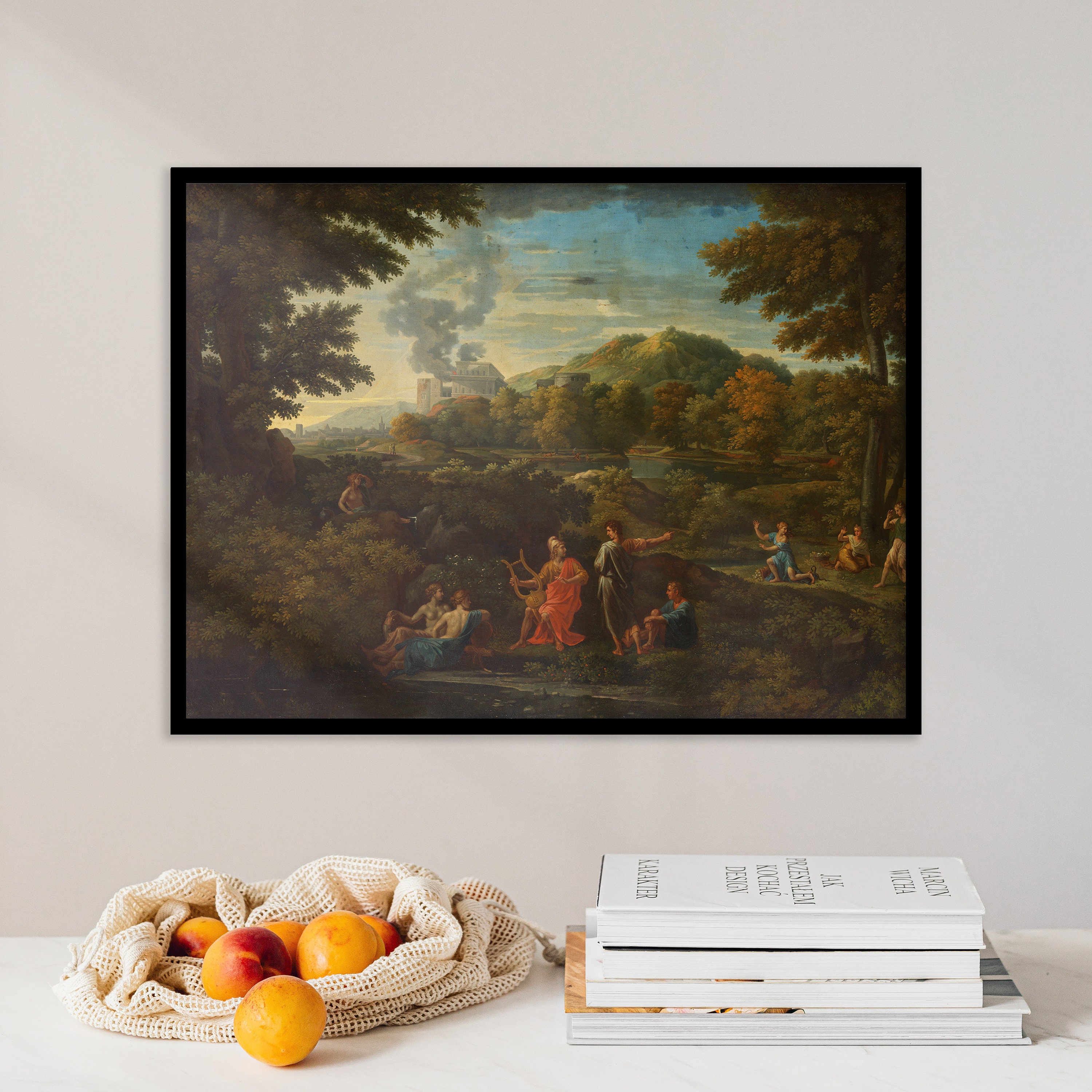 Nicolas Poussin - Orpheus and Eurydice | Landscape Cloudy Sky Oil Painting Print Canvas Antique Vintage Farmhouse Decor Poster Wall Art