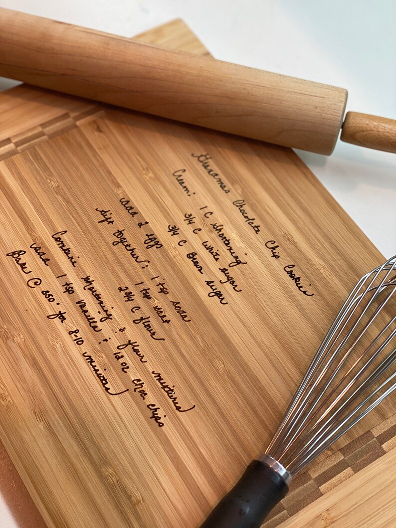 Cutting board with engraved recipe handwriting bamboo Etsy