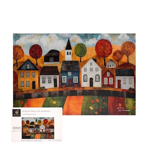 Fall Landscape Jigsaw Puzzle 500/1000 Pieces, Autumn Folk Art | Autumn Village Vista - Durazza