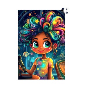 Star Gazer Jigsaw Puzzle in 500 or 1000 Piece for Adult: Colorful Career Cartoon Girl Astronomy Gift | Whimsical Astronomer Kid by Durazza