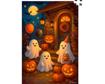 Rompecabezas de Halloween de 500 o 1000 piezas para adultos, fantasmas y calabazas de Halloween, / Desfile en el porche de Durazza