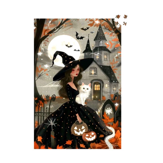 Halloween Mond Hexe Puzzle 1000 Teile – Fantasy Kunst Für Erwachsene, 50x70 Cm