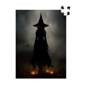 ウィッカンのアートパズル、魅惑的なファンタジー魔術の脳ゲーム：霧の中の幽玄な魔女ジグソーパズル 500/1000 ピース