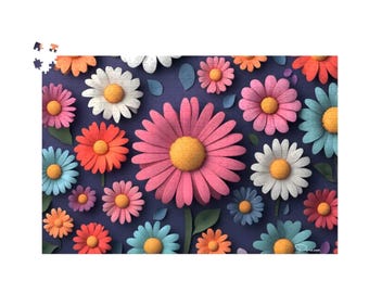 Daisy Jigsaw Puzzle: Retro Floral Art (500 or 1000 Piece) | Daisy Reverie - Durazza