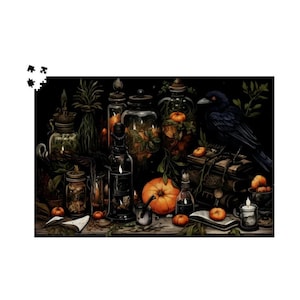 Enchanted Witchcraft Brain Game, Perfect Relaxing Activity for Wiccan and Occult Gift: Magical Herb Desk Jigsaw Puzzle 500 or 1000 Pieces