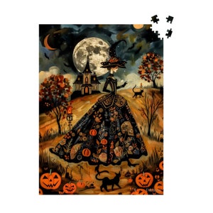 Witch Halloween Jigsaw Puzzle 500 or 1000 Pieces: Folk Horror Autumn Wooden Puzzle for Adults, Halloween Gift | Spooky Yet Sweet by Durazza