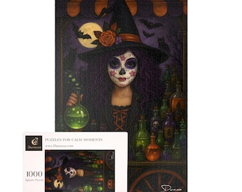 Halloween Witch Jigsaw Puzzle with Sugar Skull and Potions  500/1000 Pieces  | Nightbrew - Durazza