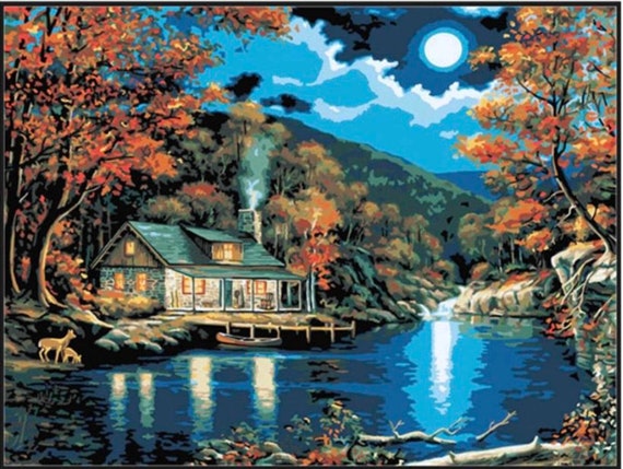 Diy Simple Stick Drill Diamond Painting - Small House By The Lake,  Multicolor