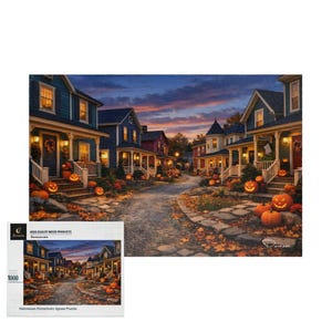 Halloween Jigsaw Puzzle – 1000 Piece Cozy Autumn Village | Halloween Hometown – Durazza
