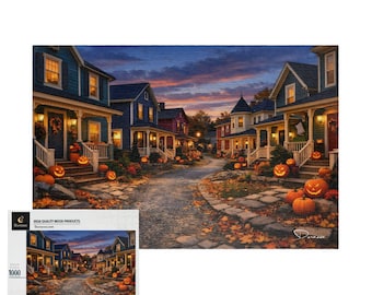 Halloween Jigsaw Puzzle – 1000 Piece Cozy Autumn Village | Halloween Hometown – Durazza