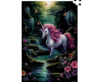 Einhornpuzzle: 500 oder 1000 Teile für Erwachsene oder Jugendliche, Märchen, Fantasiespiel (Magisches rosa Einhorn von Durazza)