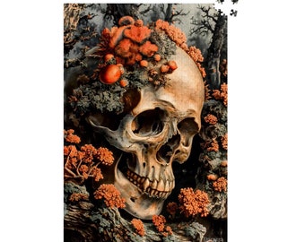 Schädelblüte Schädel Puzzle: 500 oder 1000 Teile Koralle Memento Mori Gothic Puzzle für Erwachsene | Romantisches Gothic Geschenk für Puzzleliebhaber