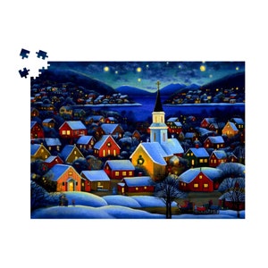 Christmas Wonderland Jigsaw Puzzle in 500 or 1000 piece: Snowy Village Church, Holiday Game for Family Activity  | Frost Chapel by Durazza
