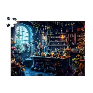 Alchemist&#39;s Den Jigsaw Puzzle 500 or 1000 Piece Puzzle for Adults: Magic of Potions & Apothecary,  Fantasy Art Puzzle and Witchcraft Lovers