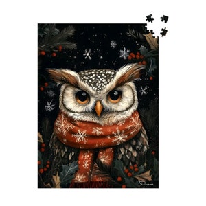 Owl Jigsaw Puzzle: 500/ 1000 Piece Whimsical Animal Puzzle for Adult, Christmas Brain Game | Owl&#39;s Winter Tale by Durazza