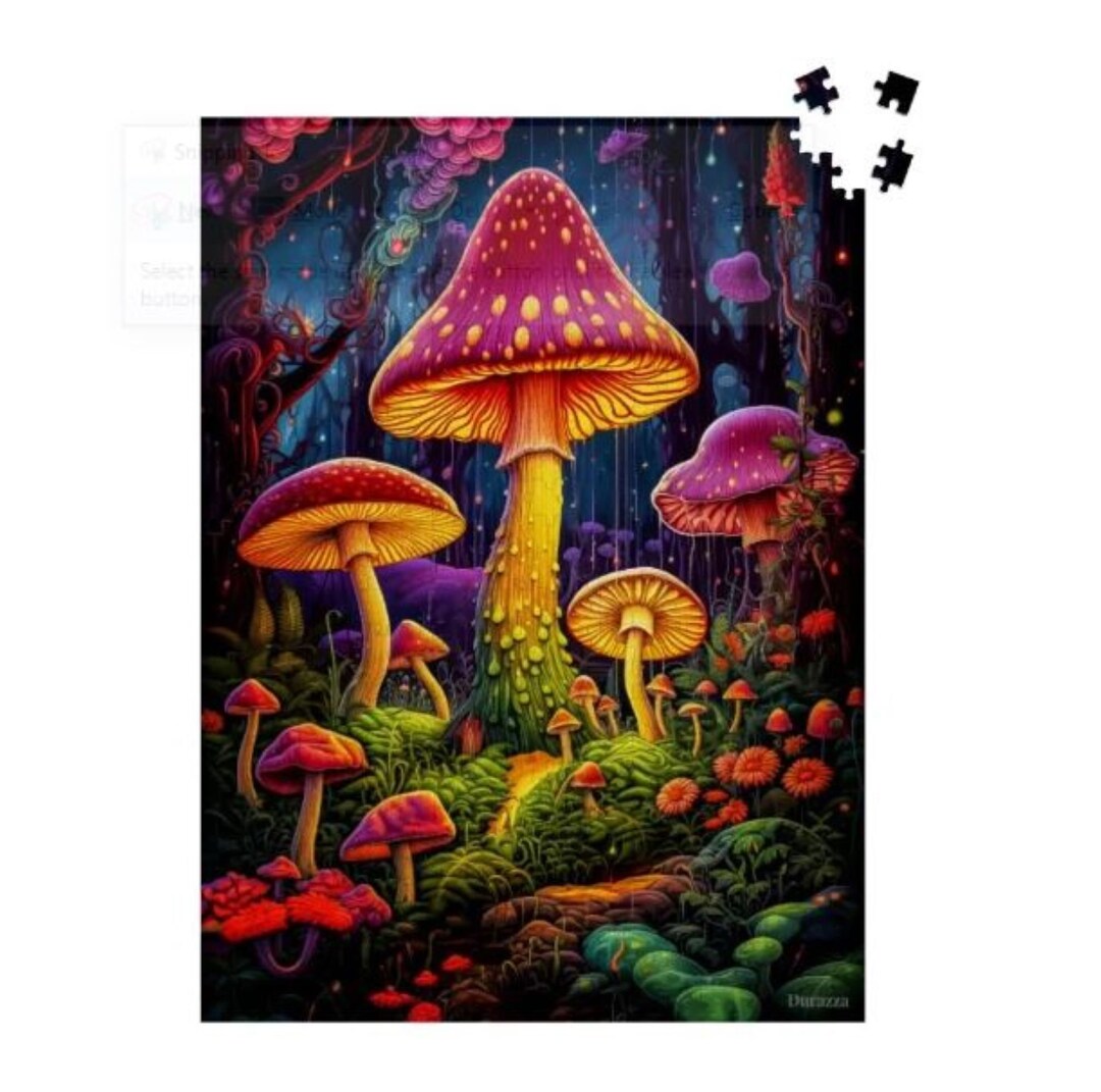 Neon Mushroom World Wooden Jigsaw Puzzle: 500 or 1000 Piece Fantasy ...