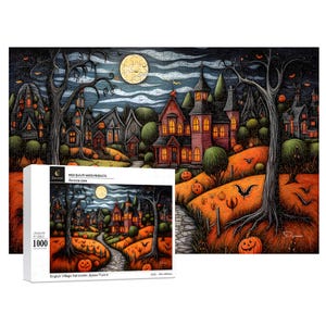 Halloween Town Jigsaw Puzzle for Adults in Wood 1000 Pieces | English Halloween Village – Durazza