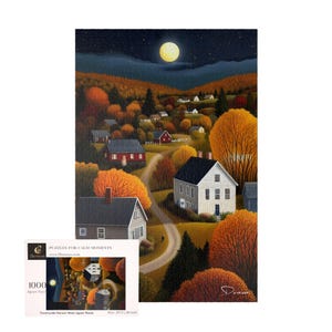Durazza Countryside Harvest Moon box with finished wooden jigsaw puzzle.