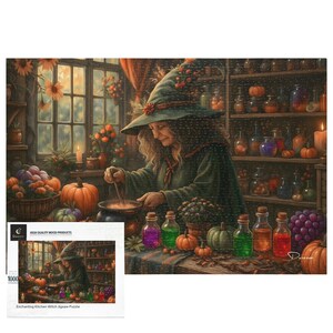 Rompecabezas de madera de otoño para adultos (500 o 1000 piezas) / Bruja de la cocina encantadora – Durazza