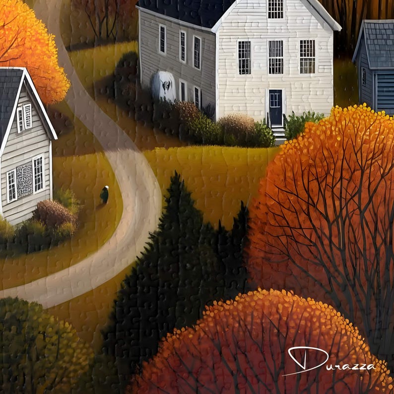 Close up of moonlit fall village jigsaw puzzle