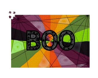 Halloween Jigsaw Puzzle in 1000 Pieces for Adults, Spooky Retro Game with Boo Typography and Spiderwebs | BOO Blast by Durazza