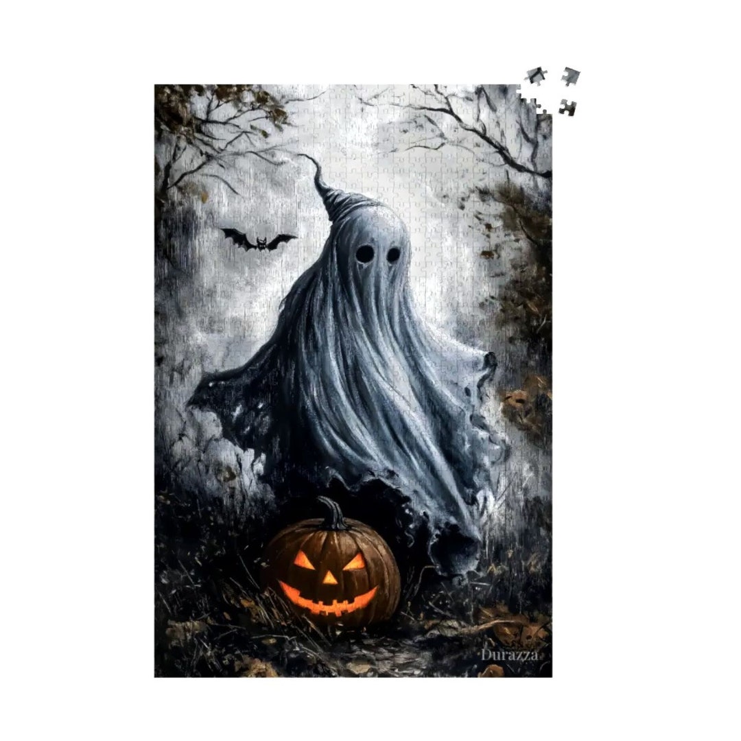Ghost Halloween Jigsaw Puzzle: 500 or 1000 Piece Whimsical Bat