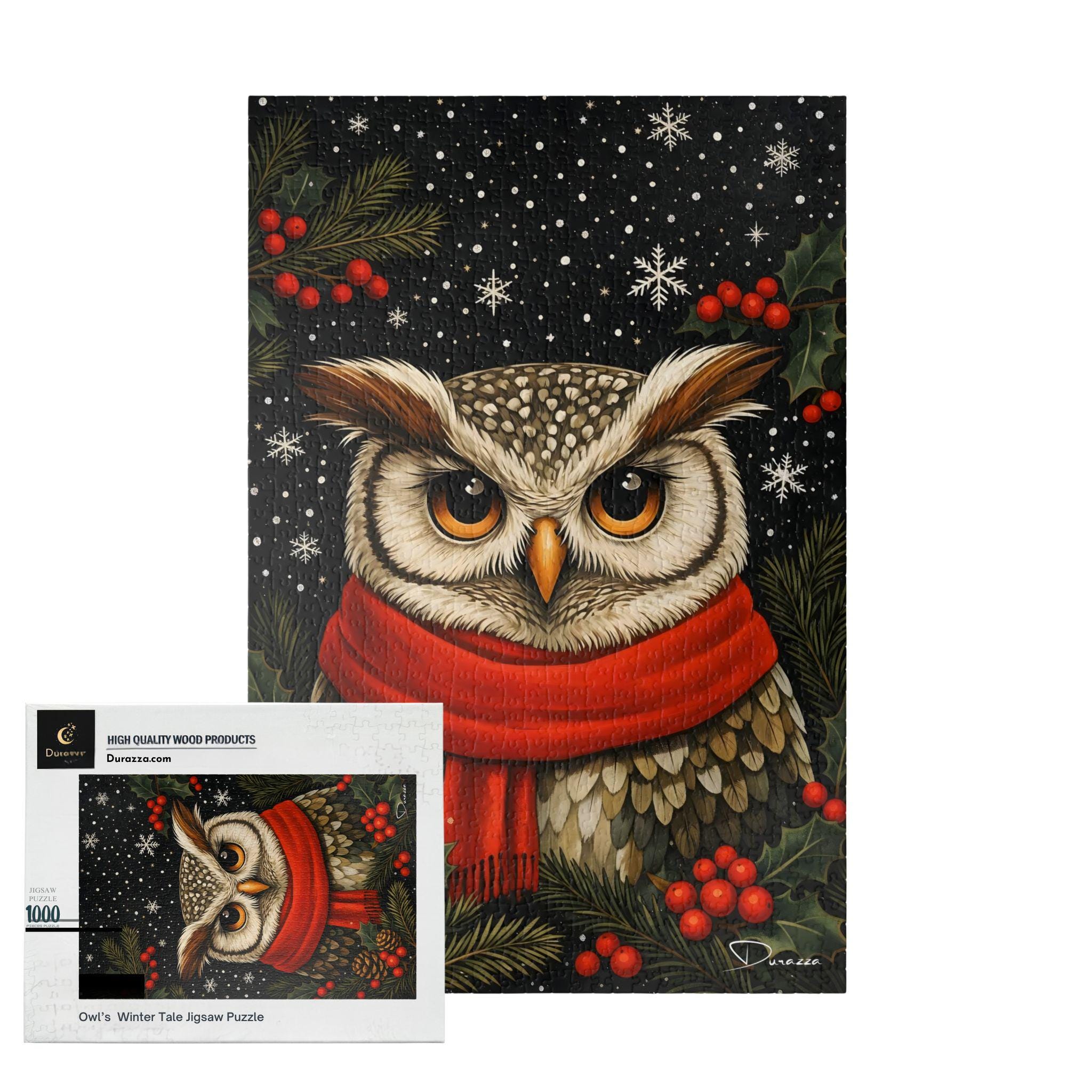 Winter Owl Jigsaw Puzzle 500/1000 Piece - Cozy Forest Nature Gift | Owl's Winter Tale - Durazza