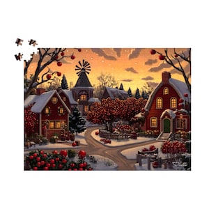 Frosty Winter Jigsaw Puzzle 500 or 1000 Pieces, Snowy Winter Apple Puzzle, Thanksgiving Family Game Night | Appleton Ridge by Durazza