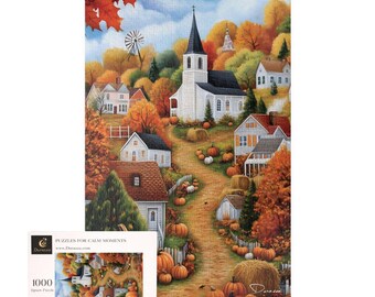 Autumn Jigsaw Puzzle 500 or 1000 Pieces, Fall Village Thanksgiving Gift | Harvest Glow - Durazza