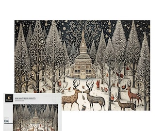 Winterwald Rentier 500/ 1000 Teile Puzzle - Gemütlicher Nordischer Urlaub | Rentier-Versammlung - Durazza