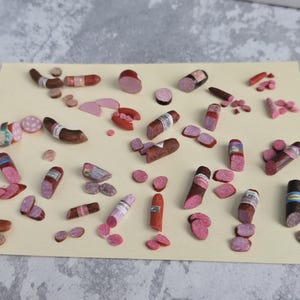 Miniature sausages 25 kinds with labels set  1:12 1/8 scale. Miniature food for doll house. Tiny food butchery