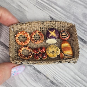 Miniature bakery set  coloured breads 1:12 scale. Miniature baguette bread shop bake. Mini Tiny small cute fakefood doll house accessories