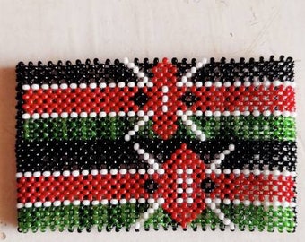 Bracelets de perles du drapeau kenyan, bracelets nom drapeau patriotique, bracelets de perles drapeau, bracelets kenyans, bracelets double drapeau, drapeaux sur mesure