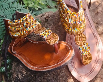 ¡EN VENTA! Sandalia de gladiador africano / Sandalias marrón dorado / sandalias de mujer / sandalias africanas / sandalias de verano / sandalias Kenia / sandalias masai