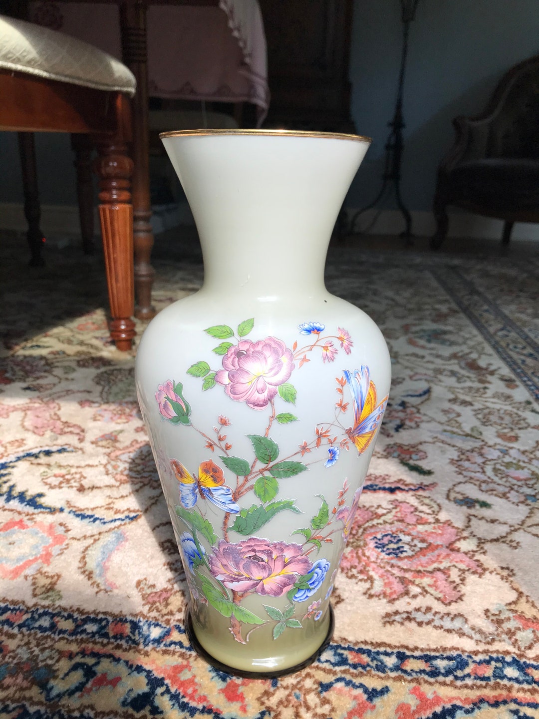 Floral Toscany Vase With Gold Rim made in Italy Etsy