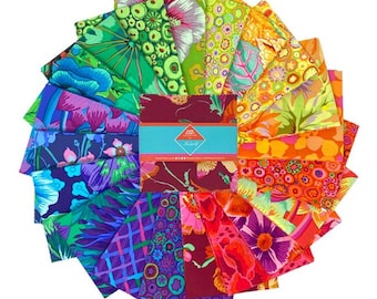 May include: A set of 18 colorful fabric squares featuring a variety of floral and geometric patterns. The fabric squares are arranged in a fan shape and are perfect for quilting, patchwork, and other craft projects.