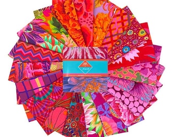 May include: A collection of 20 fabric squares in a variety of bright colors and patterns, including floral, geometric, and abstract designs. The fabric squares are arranged in a fan shape and are perfect for quilting, patchwork, and other craft projects.